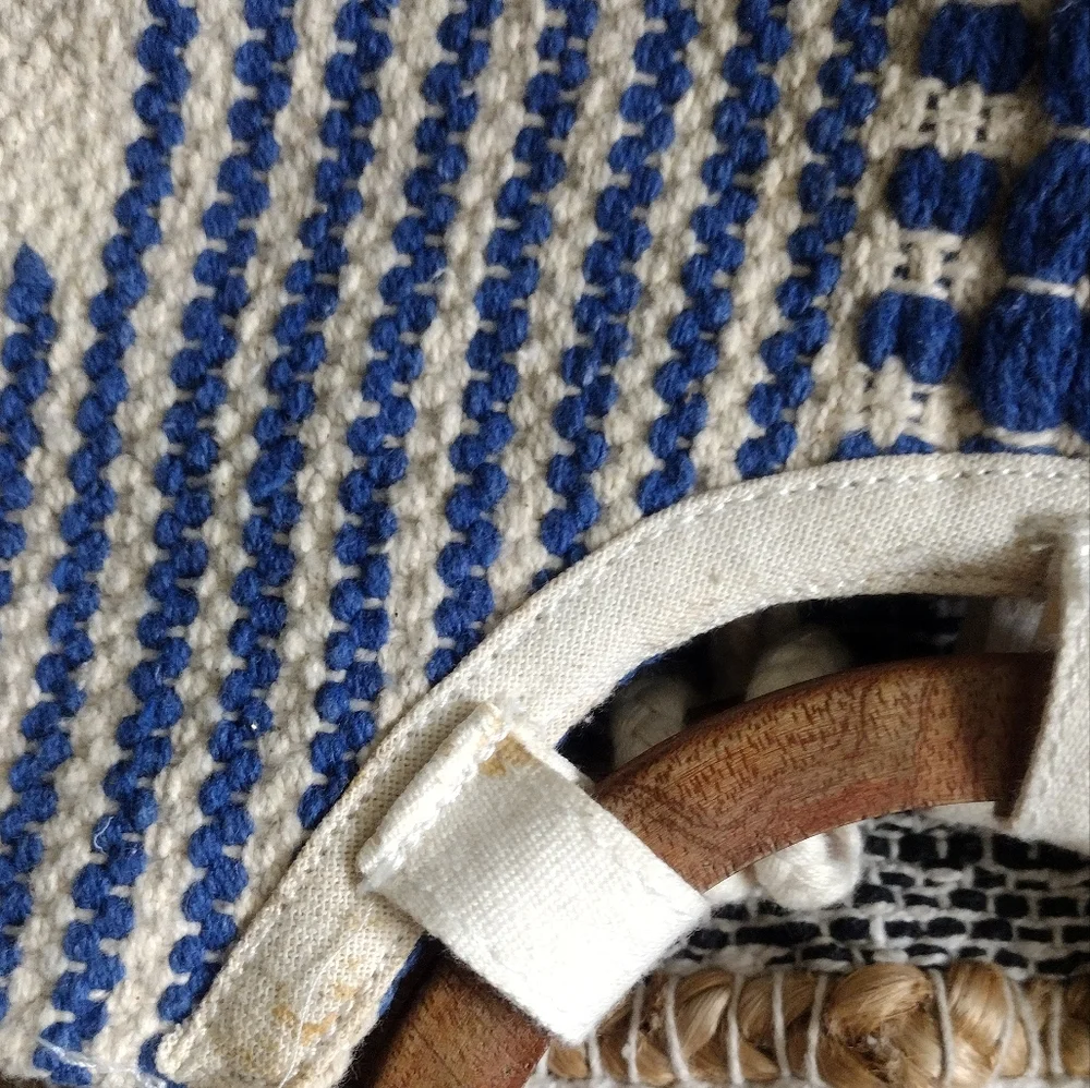 3/ $25 O'Neill Blue and White Patterned Women's Bag with Wooden Handle - Picture 7 of 7